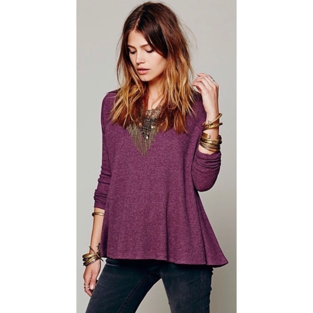 Free People We the Free Rockabilly Raglan Solid Purple Thermal Knit Top Size XS